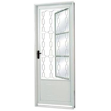 Imagem de Porta de Aço com Postigo Grade Elo Vidro Mini Boreal Minas Sul Mgm 215cmx85cmx6cm Branco