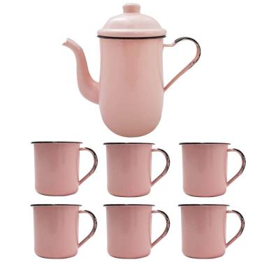 Imagem de Bule Café Esmaltado 1,25 Litros e 6 Xícaras 70ml Tradicional Rosa