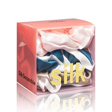 Imagem de Silmer Prendedores de seda para cabelo bicolor 100% amoreira pacote com 3 (rosa, azul pavão, damasco)