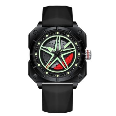 Imagem de Forrader Relógio masculino com roda de carro, relógio esportivo quadrado de quartzo à prova d'água, relógio de pulso masculino de aço inoxidável com aro giratório de carro, design de cubo giratório