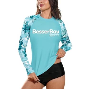 Imagem de BesserBay Camiseta feminina de manga comprida com proteção solar UV Rashguard, Aqua | Floral tropical, GG
