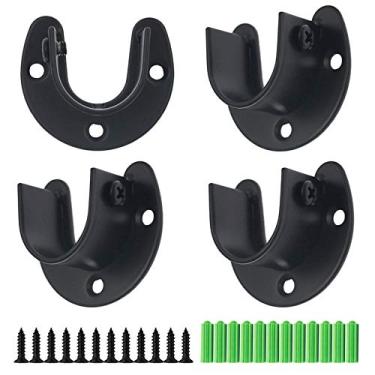 Imagem de Seimneire 4 peças de soquete de varão de aço inoxidável resistente, suporte para guarda-roupa, suporte para varão de flange suporte para varão de armário suporta 2,54 cm de diâmetro, formato em U - preto