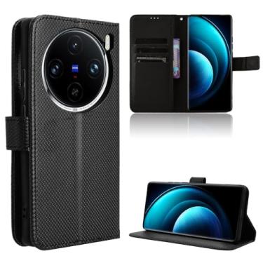 Imagem de Elubugod Capa de couro compatível com Vivo X100 Pro 5G, capa flip de couro PU compatível com Vivo X100 Pro 5G V2324A capa preta