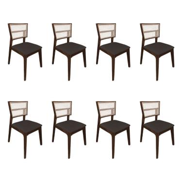 Imagem de Kit 8 Cadeiras De Jantar Manuela Em Tela Assento Veludo Marrom Base Em Madeira Maciça - Natural