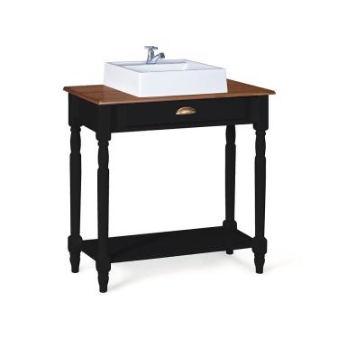 Imagem de Bancada Aparador Mini Lavabo 1 Gaveta e Prateleira com Cuba Linz Móveis - Preto/Imbuia Glazer