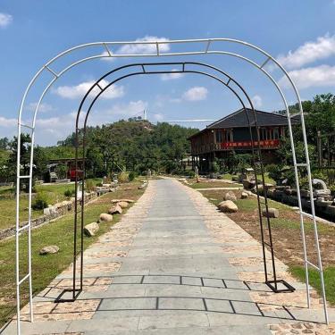Imagem de Arco de jardim ao ar livre treliça rosa arco para plantas trepadeiras pérgula de metal resistente às intempéries decoração de casamento 1,4x2,3m 2,86x2,2m, branco, W80cm x 25cm x H200cm
