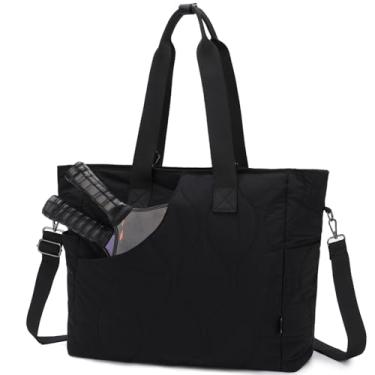 Imagem de VASCHY Sacolas femininas Pickleball com gancho de cerca, estojo acolchoado para remo de pickleball, bolsa acolchoada para trabalho/academia/esportes para 2 raquetes com alça transversal preta