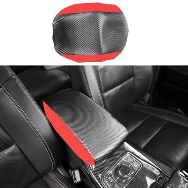 Imagem de Rifoda Capa de apoio de braço para console central para acessórios Jeep Grand Cherokee 2011-2021 caixa de descanso de braço protetor de tampa de console (fibra de carbono com vermelho)
