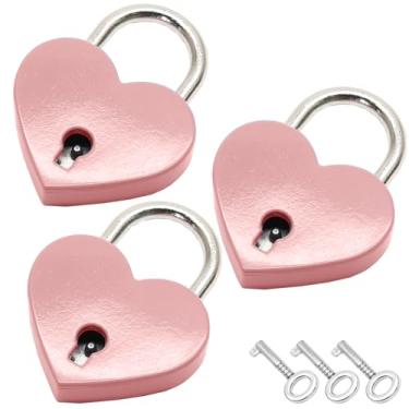Imagem de PHITUODA 3 peças mini cadeado em forma de coração, cadeado de metal com chave para diário, caixa de armazenamento de joias, bolsa de mão (rosa)