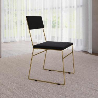 Imagem de Cadeira De Jantar Málaga Assento Veludo Preto Base Dourado - NEW GREEN