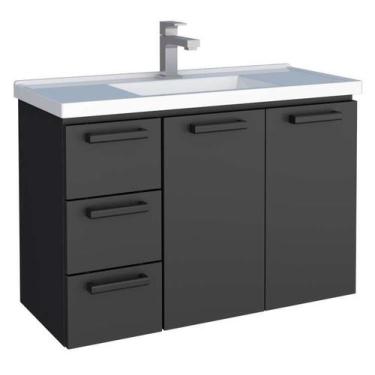 Imagem de Gabinete de Banheiro Preto em Aço com Lavatório Sintético Damasco Cozi