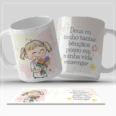 Imagem de Caneca Porcelana Branca "Deus eu tenho tantas bênçãos..." - Mecolur