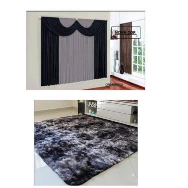 Imagem de Cortina Malha Gel Bando 2,00 X 1,70 + Tapete 2,00m X 1,40m Preto Mescl
