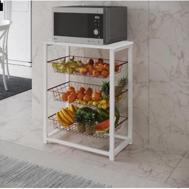 Imagem de Fruteira com Suporte para Micro-ondas Barcelona Aço Branco Cesto Cobre