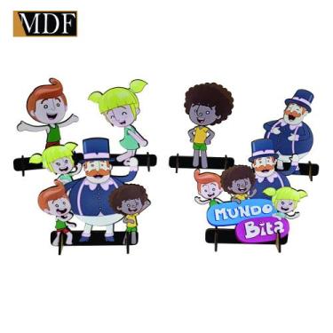 Imagem de Totens de Mesa Mundinho Bito Kit com 6 Displays Aniversário Mdf Adesiv