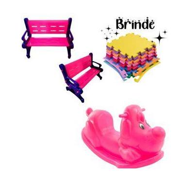 Imagem de Playground Infantil  Banco Plástico, Gangorra Cachorro e Tatames Inclu