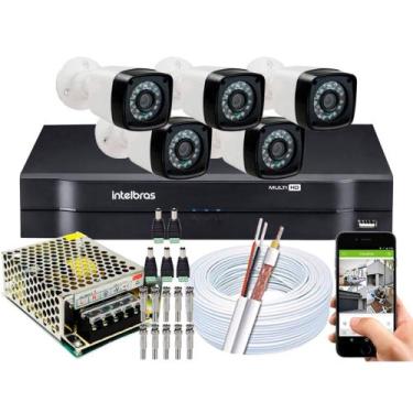 Imagem de Kit Cftv 5 Cameras Segurança Hd Dvr Intelbras MHDX S/ HD