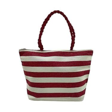 Imagem de Bolsa Feminina Listrada Vermelho Verão Praia Piscina Viagem Viajar Mod