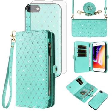 Imagem de Capa de celular para iPhone 7/8/SE 2020/2022 carteira com zíper com alça protetora de tela com glitter flip compartimento para cartão iPhone7 i SE2020 SE2022 2/2nd/3/3ª geração SE2 SE3 7SE 8SE 8SE