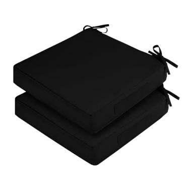 Imagem de HOMELYSIAN Conjunto de 2 almofadas de cadeira à prova d'água para ambientes externos, almofadas quadradas de assento com laços e capas removíveis, 48 x 48,8 cm, almofadas externas para móveis de pátio