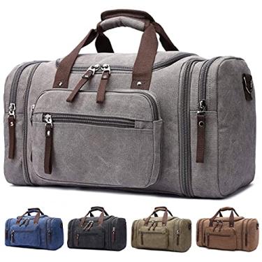 Imagem de TELOSPORTS Bolsa de viagem grande para fim de semana, bolsa de ombro masculina, bolsa de viagem, bolsa de mão, Cinza,