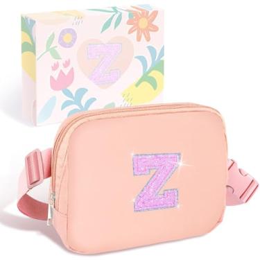 Imagem de COSHAYSOO Pochete de cintura pequena com faixa ajustável com inicial de letra remendo alça ajustável para mulheres adolescentes correndo viajando academia caminhadas, mini bolsa transversal de viagem transversal transversal bolsa moderna, rosa, Small, Z