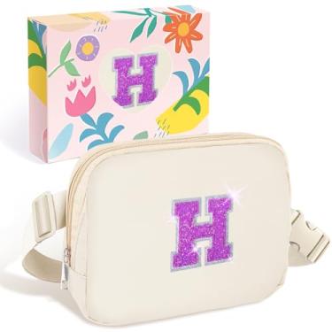 Imagem de COSHAYSOO Pochete de cintura pequena com alça ajustável com patch de letra inicial para mulheres, adolescentes, meninas, viagens, academia, caminhada, bolsa de viagem transversal, bolsa moderna