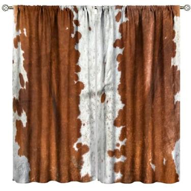 Imagem de Cortinas blackout de couro bovino, estampa retrô de animais de fazenda, marrom, branco, textura de vaca, tratamentos de janela, 2 painéis, cortinas para sala de jantar, escritório, sala de estar, 106