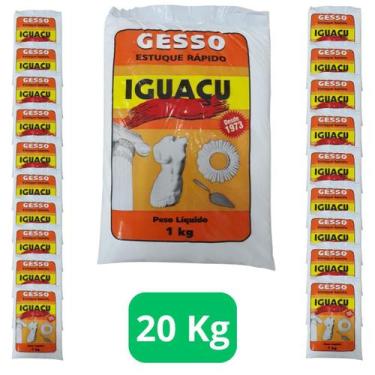 Imagem de Kit 20 Quilos De Gesso Estuque Rapído Em Pó Em Saco 1 Kg Branco - IGUA