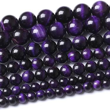 Imagem de 10 mm roxo olho de tigre redondo contas soltas contas naturais pedras de energia de cristal contas para fazer joias colar pulseira DIY