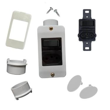 Imagem de KIT Interruptor C/ Tomada Preto Simples 10A + Condulete Sobrepor 1pol 