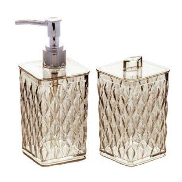 Imagem de Kit Banheiro 2 Pcs Porta Sabonete Líquido e Algodão/Cotonete Ambar Gla
