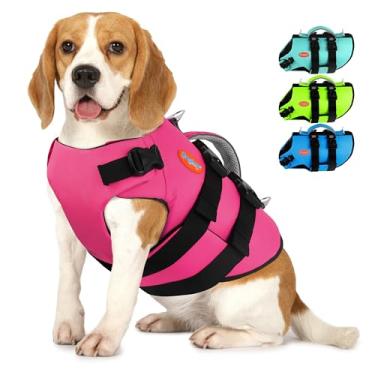Imagem de Doglay Colete salva-vidas para cães - Colete salva-vidas de neoprene de alta flutuação, coletes refletivos ajustáveis para passeios de barco, preservador de vida leve com alça e anéis D duplos para