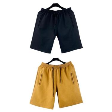 Imagem de kit 2 bermudas moletom masculino adulto bolsos lateral com ziper - f.g