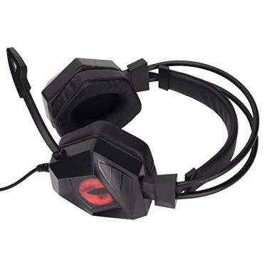 Imagem de Fone de ouvido para jogos, botão de mudo de 3,5 mm Jack Over Ear Game, fones de ouvido macios com luz para PC para (preto azul)