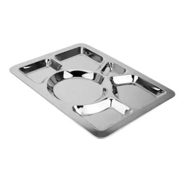 Imagem de Kit 6 Bandeja Saps Aço Inox 6 Divisórias Bandejão Refeitório - Kehome