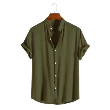 Imagem de Camisa Social Masculina Gola Padre Manga Curta Aspecto Linho - Mitchel