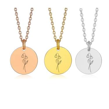 Imagem de Colar de flor de nascimento para mulheres, joia de flor de nascimento de maio personalizada para mulheres - Presentes de aniversário personalizados para ela - Colar de flor lírio do vale gravado