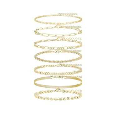 Imagem de Tornozeleiras femininas em camadas, conjunto de tornozeleiras de elos de corrente de ouro e prata, joias de praia, correntes de tornozeleira à prova d'água, One Size, Prata esterlina Banhado a ouro