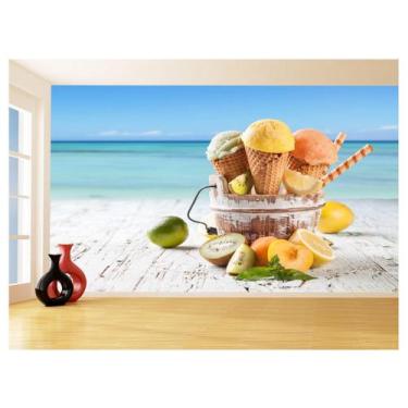 Imagem de Papel De Parede 3D Alimentos Sorvete Praia Mar 3,5M Al353 - Você Decor