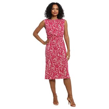 Imagem de London Times Vestido midi feminino com cintura e gola redonda polido emagrecedor chique, Framboesa/marfim, 38