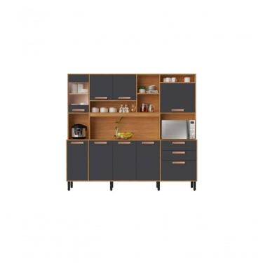 Imagem de Cozinha Compacta 8 Portas 3 Gavetas 7 Nichos Nápoles Itatiaia Cinamomo-grafite