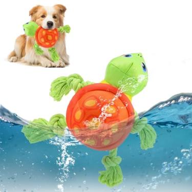 Imagem de SCENEREAL Brinquedo aquático para cães pequenos e médios, brinquedos de mastigar flutuantes em forma de tartaruga, corda de cachorro, brinquedos flutuantes interativos para piscina, cães recuperando