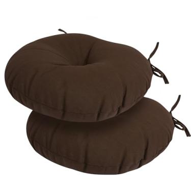 Imagem de Almofadas para cadeira de bistrô 38 cm, conjunto de 2, almofadas redondas tufadas com laços, 38 x 38 x 10 cm, almofada de assento redonda impermeável para cadeiras de bar, móveis de jardim e cozinha