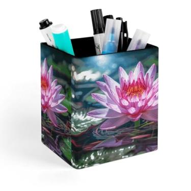 Imagem de Porta-lápis Water Lily Light And Shadow à prova d'água de poliuretano, porta-copos, porta-pincéis de maquiagem, organizador de canetas de mesa para escritório, acessórios de mesa