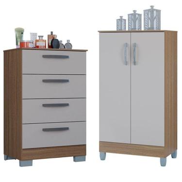 Imagem de Cômoda 867 com Armário Multiuso 4 Gavetas 2 Portas em MDF Puxador Plástico Off White Ca...