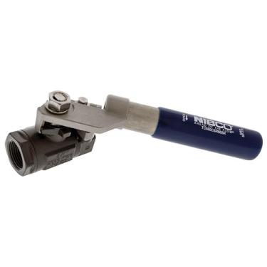 Imagem de NIBCO TC580CSR25SR Válvula esférica de plastisol de borracha rosqueada de 2,5 cm com 2 portas, manípulo de retorno de mola de montagem de aço carbono