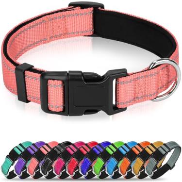 Imagem de Erbine Coleira refletiva para cães, coleira acolchoada de neoprene macio para animais de estimação com fivela de liberação rápida, ajustável para cães mediunm, rosa neon, M, 2,5 cm de largura