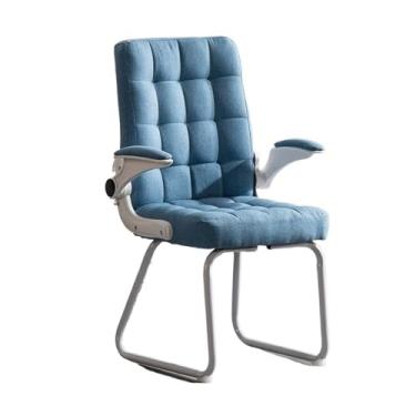 Imagem de ZzleoyuUUs-12 Almofada de tecido para cadeira de escritório, cadeira de escritório confortável e macia, base de metal para encosto médio sem rodas (azul)