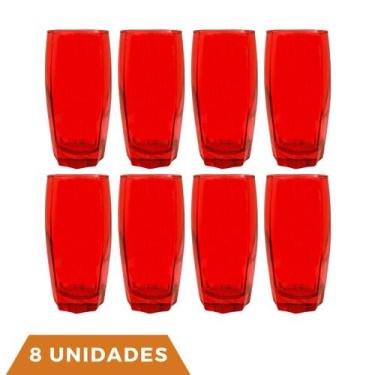 Imagem de kit 8 Copo Vidro Florida 370ml Vermelho Suco Agua Tendencia - CRISTAR,